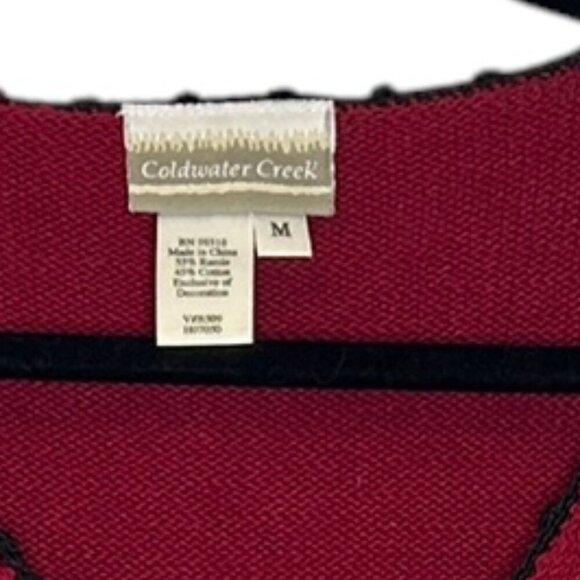 Coldwater Creek Red Floral Embroidered Cardigan Sz M Button Front Cottagecore - Picture 3 of 4